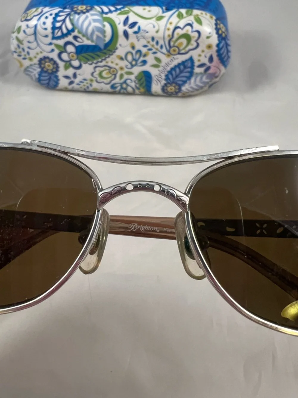 Brighton Women’s Silver Tone Floral Handmade Sunglasses With Case